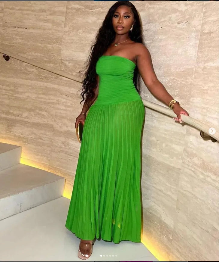 Summer Tube Top Strapless Pleated Long Dress Black Diamond Makeup Summer Tube Top Strapless Pleated Long Dress Black Diamond Makeup